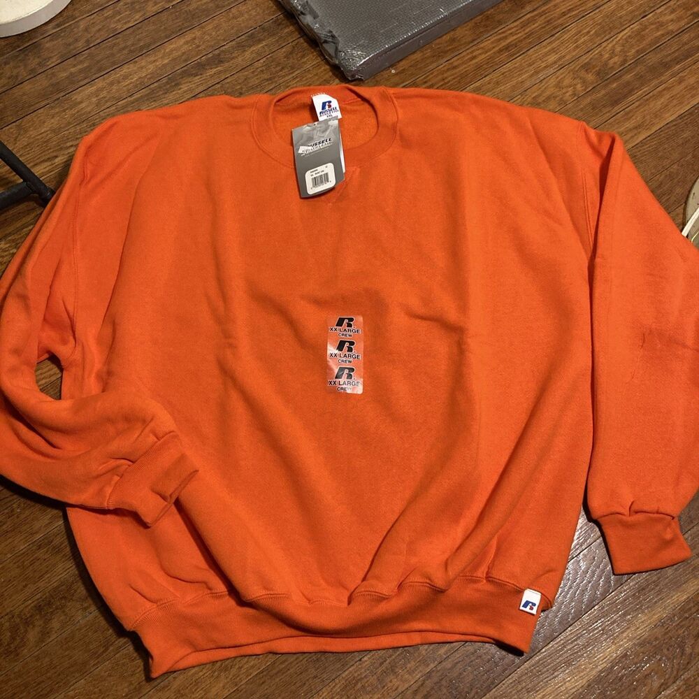 Vintage Russell Athletic Sweatshirt Men's XXL Crew Orange USA Blank Deadstock